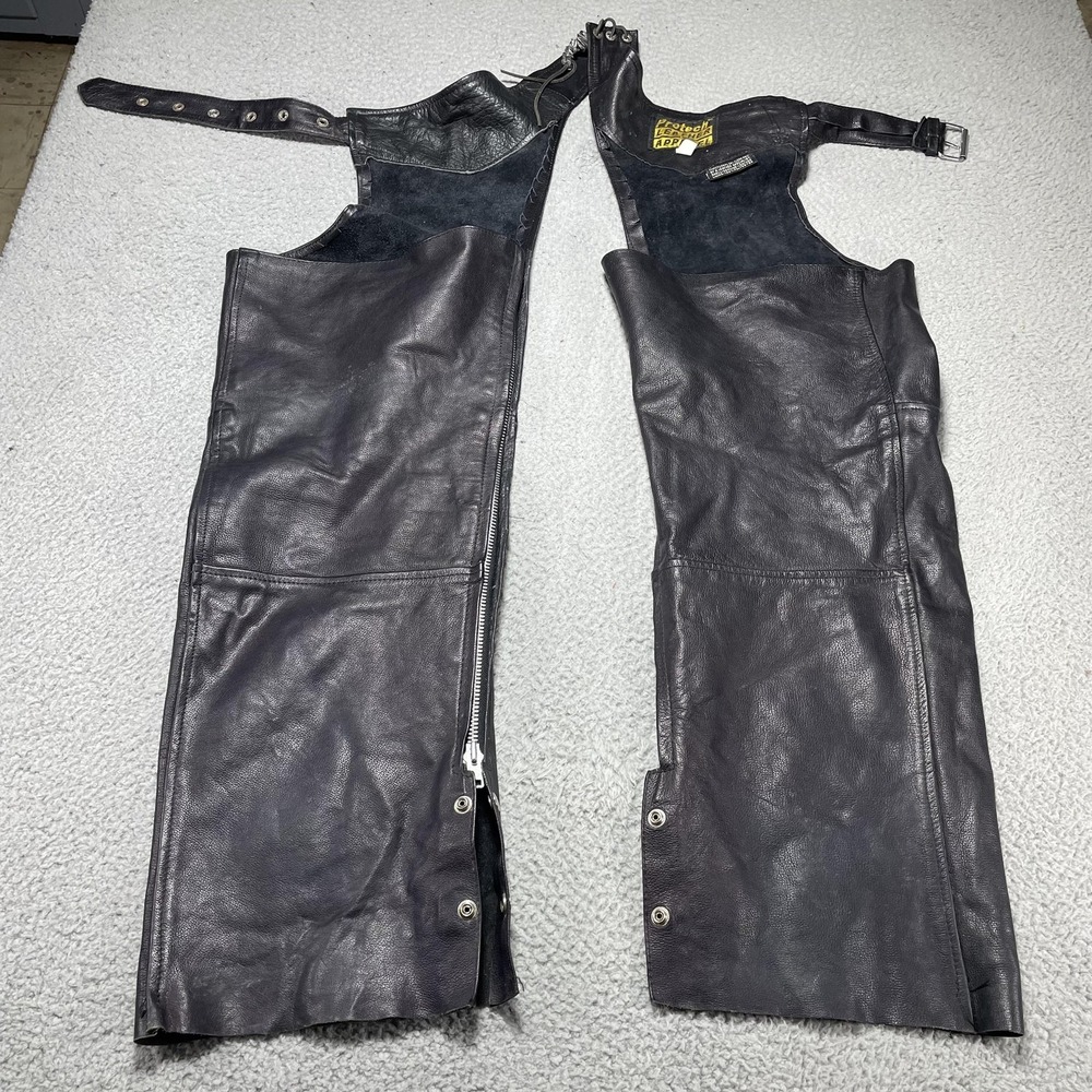 Protech Leather Apparel Chaps Mens 2XL Black Genuine Leather Motorcycle‎ Biker